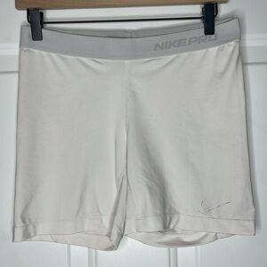 Nike Pro White Compression Running Workout Jogging Exercise Shorts, Size Large